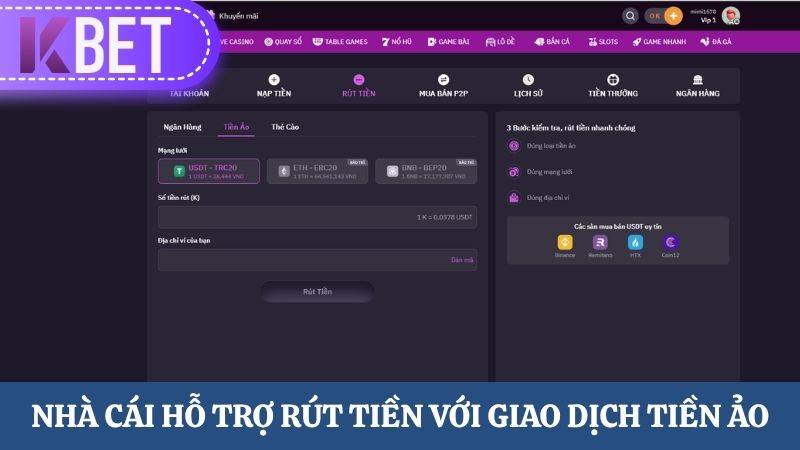 rút tiền KBET với giao dịch tiền ảo